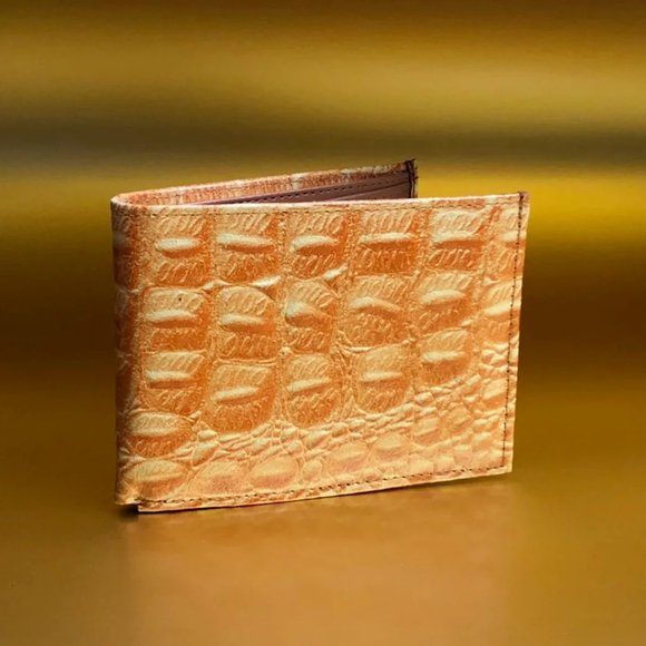 Men's Genuine Leather Bifold Crocodile Embossed Wallet - Picture 1 of 6